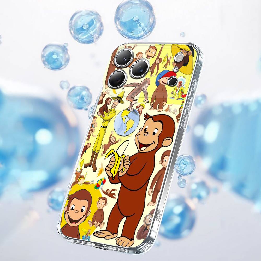 

For Monkey C-Curious George Phone Case iPhone 12,16,11,14,13,17,15,Pro,Max,Plus,E,Air,Mini Transparent Cover iPhone14Plus