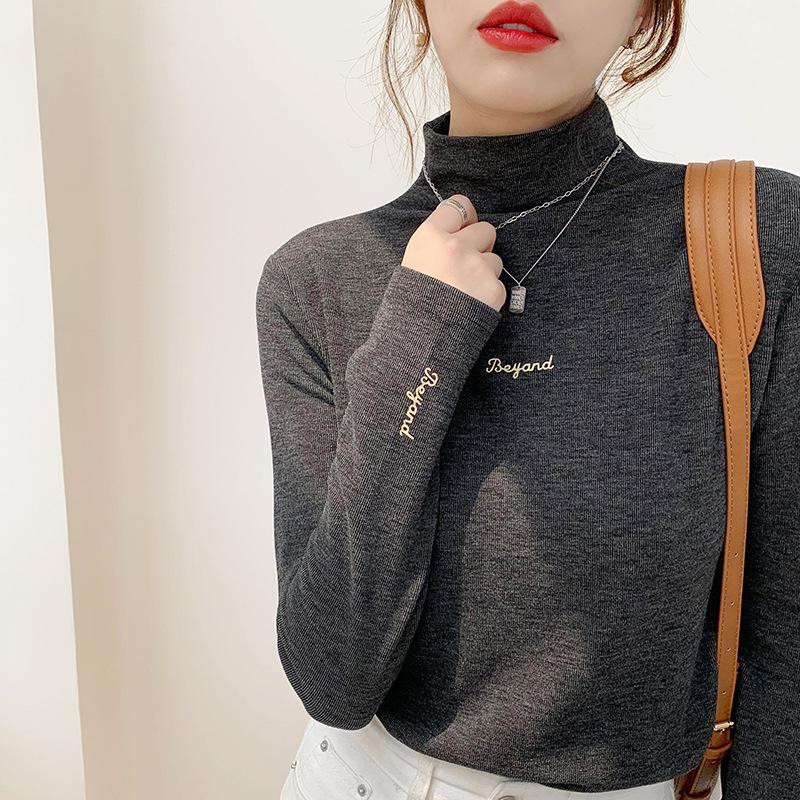 

Женская рубашка с полуворотником, весна и осень, новый стиль, футболка с длинными рукавами, универсальный топ с ворсистым воротником для осени и зимы XL