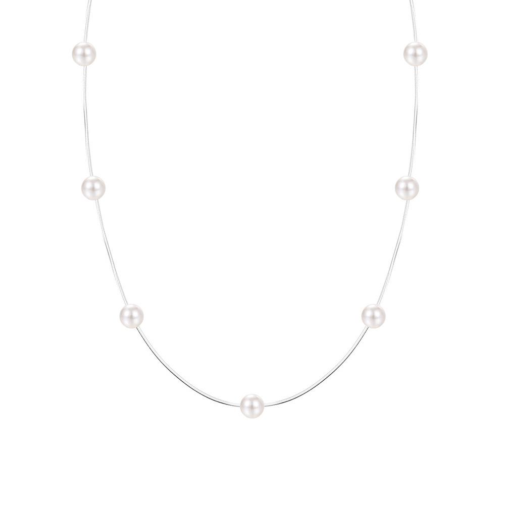 

Transparent Fishing Line Glass Pearl Necklace Women s INS Stacked French Style, Light Luxury 925 Sterling Silver Collarbone Chai