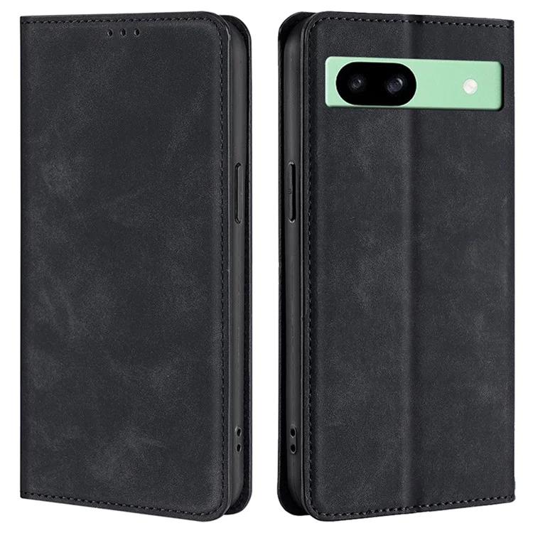 

For Google Pixel 8a Case Skin-Touch PU Leather Card Holder Phone Cover - Black
