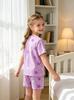 Girls K-POP Pajama Set, Purple Star Print Soft Tight Fit Short Sleeve T-Shirt & Shorts Sleepwear for 4-7 Years