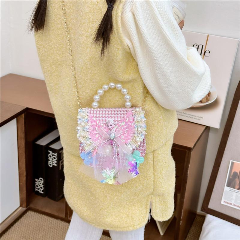 Stilvoller Prinzessinnen-Rucksack für Mädchen, verziert mit Perlen und Cartoon-Mustern in lebendigen Farben