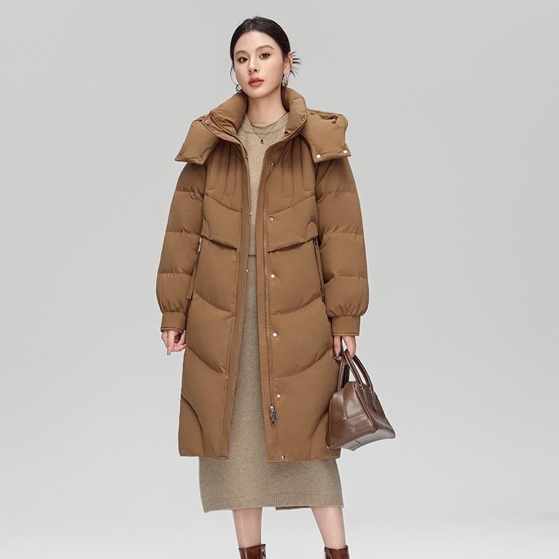 Women's clothing medium and long down jacket commuter casual solid color loose and thin thickened warm down jacket women