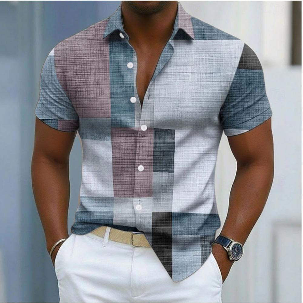Men's Geometric Pattern 3D Print Shirt Button Up Shirt Casual Shirt Summer Shirt Short Sleeve Daily Vacation Clothing