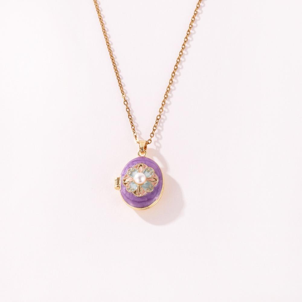 Non-Fading Openable Photo Locket Zircon Decoration Vintage Enamel Necklace  For Jewelry Gifts 2