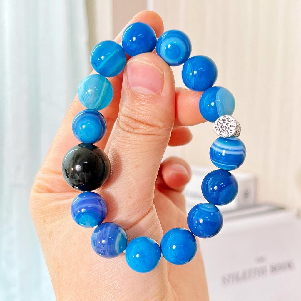 12Mm Natural Agate Obsidian Bracelet Bracelet.