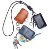 Vintage Leather Coin Purse with Neck Lanyard Travel Mini Dual Keyrings Change Pouch Card Holder for Men Women High Quality