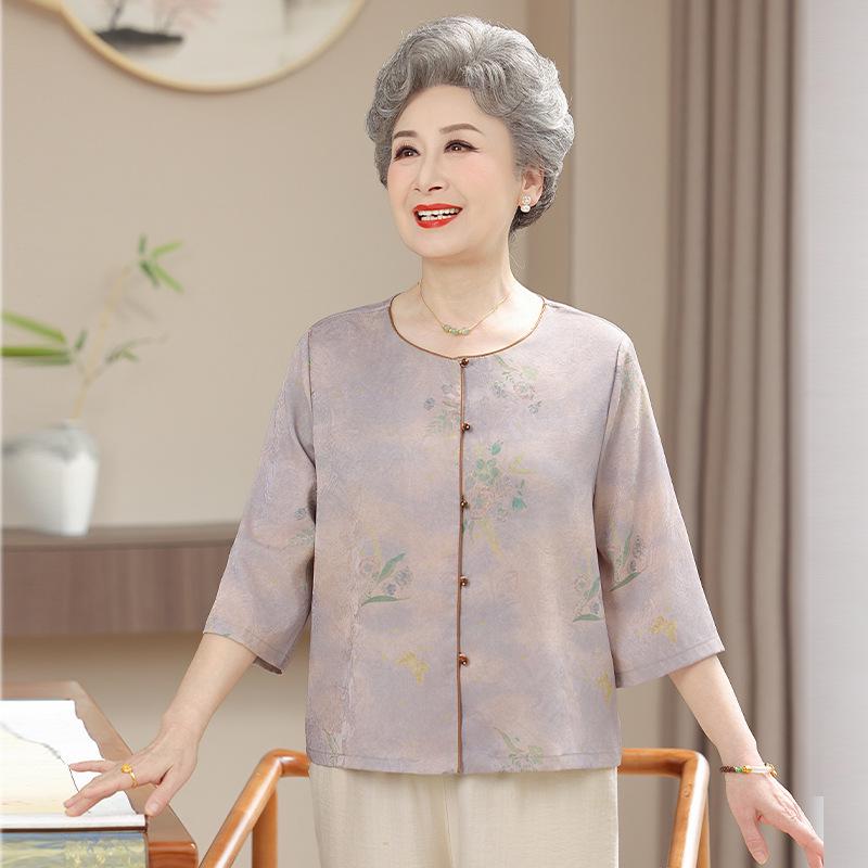 Grandma's Chinese Spring Collection: Guofeng Shirt & Stylish Top Set for Middle-aged and Elderly Women