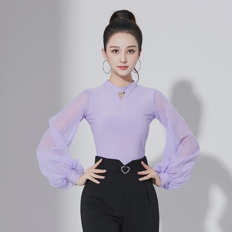 Salopetă modernă pentru damă, cu mâneci lantern, cu protecție pentru gât și guler înalt - îmbrăcăminte de dans standard național