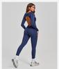 Women's Color Block Stand Collar Jumpsuit - Half Zipper Yoga Fitness Wear for High-Intensity Sports