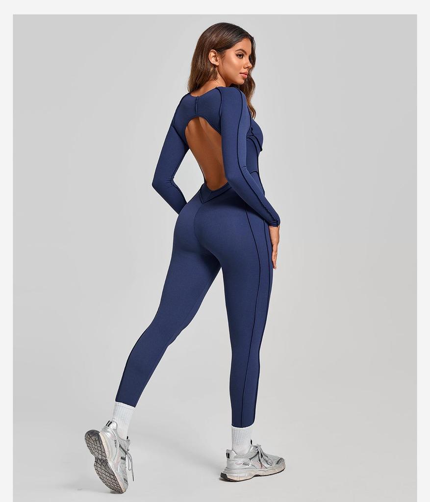 Women's Color Block Stand Collar Jumpsuit - Half Zipper Yoga Fitness Wear for High-Intensity Sports