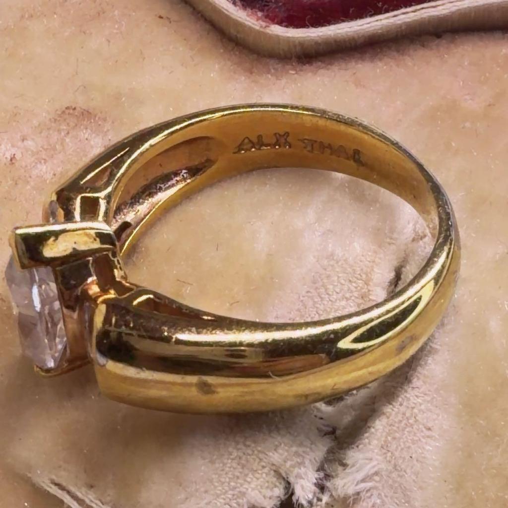 Used [Special Item] Vintage Marquise Cut CZ Ring Silver 925 Gold Color Gorgeous