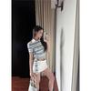 Summer New Striped T-shirt Women's Design Short Slim Waist Short-sleeved POLO Shirt Top