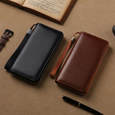 Simple Multi-card Holder Solid Color Men's Wallet, Business and Leisure Long Zipper Card Holder ID Card Bag