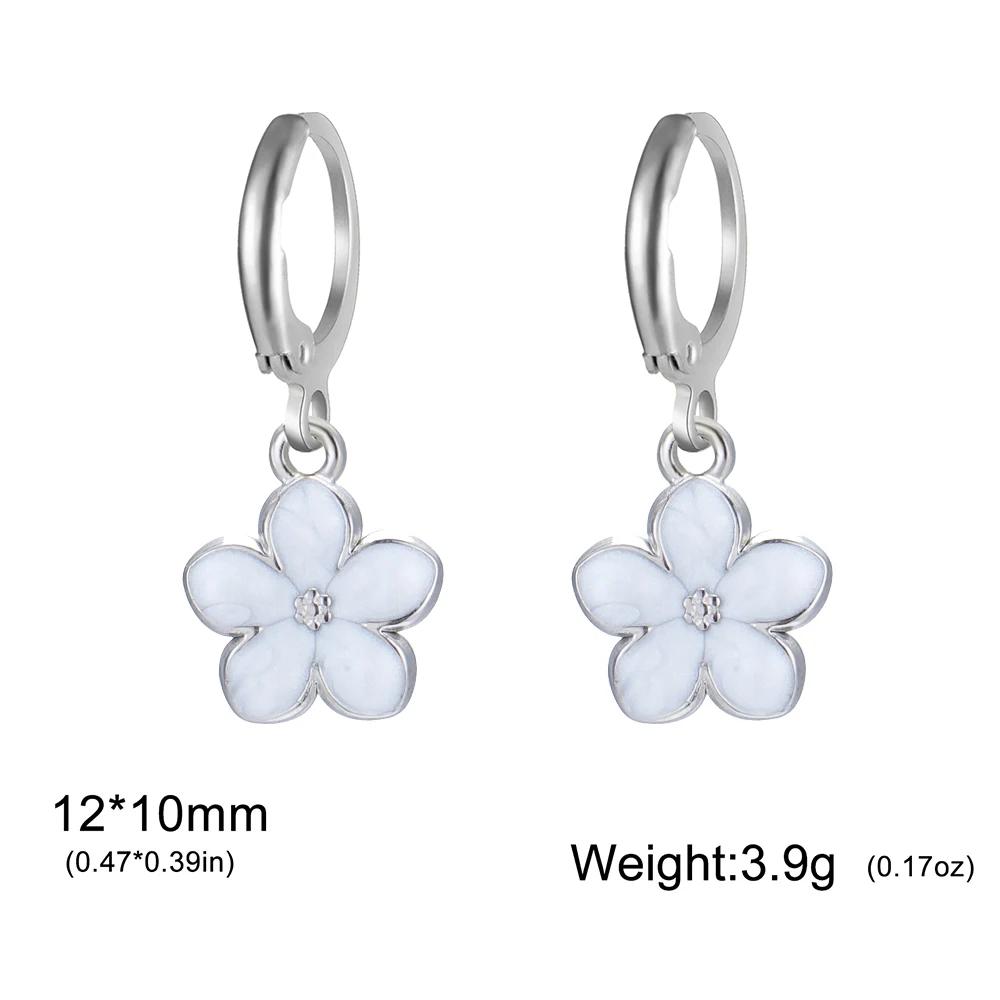Cazador Enamel Flowers Women's Earrings Stainless Steel Gold Color Plumeria Daisy Hoop Earrings Jewelry Trendy Mother's Day Gift