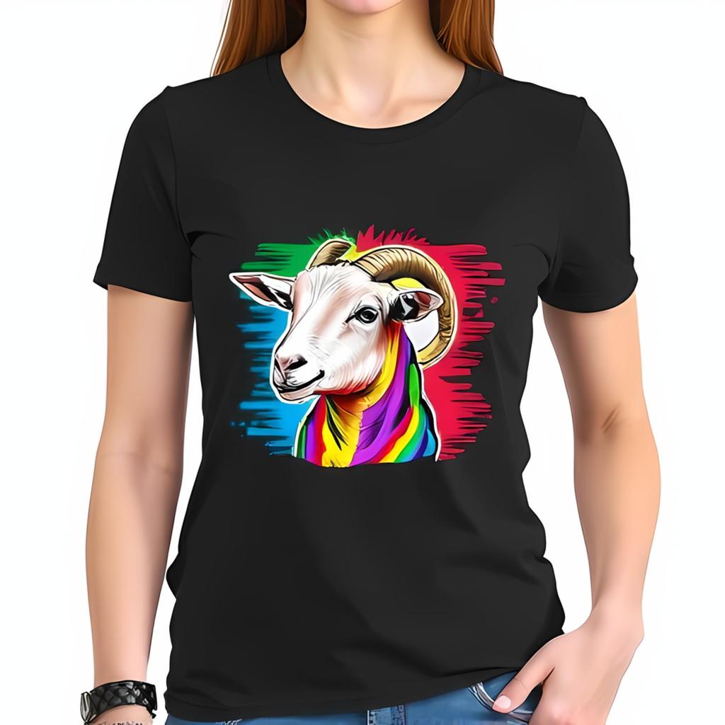 Vibrant Rainbow Goat Head Cotton Short Sleeve T-Shirt - Bold-All-Cotton