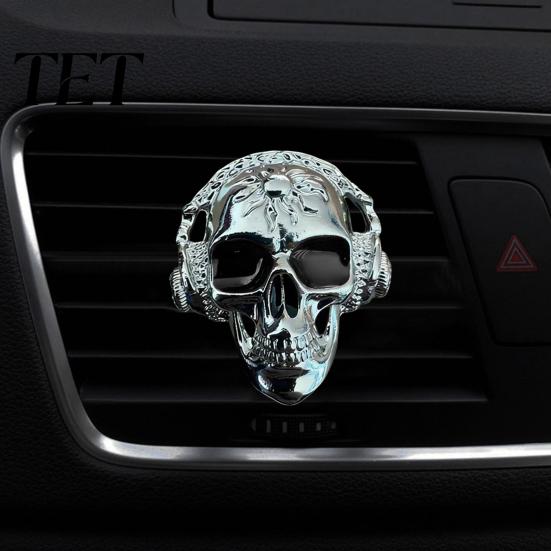 Dark Aesthetic Car Decor Skull Vent Clips, Metal Head Air Halloween Auto Decoration Freshener Charm, Interior Accessory for Men Women