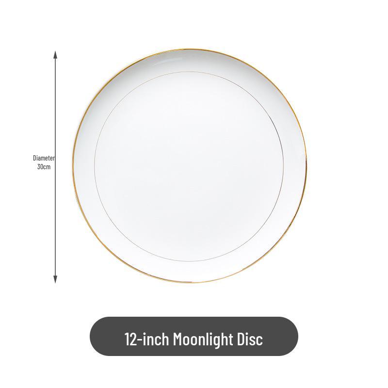 Gold Rim Bone China Moon Dish - Ceramic Western Steak & Cold Dish Plate, Ideal for Display or Gift.