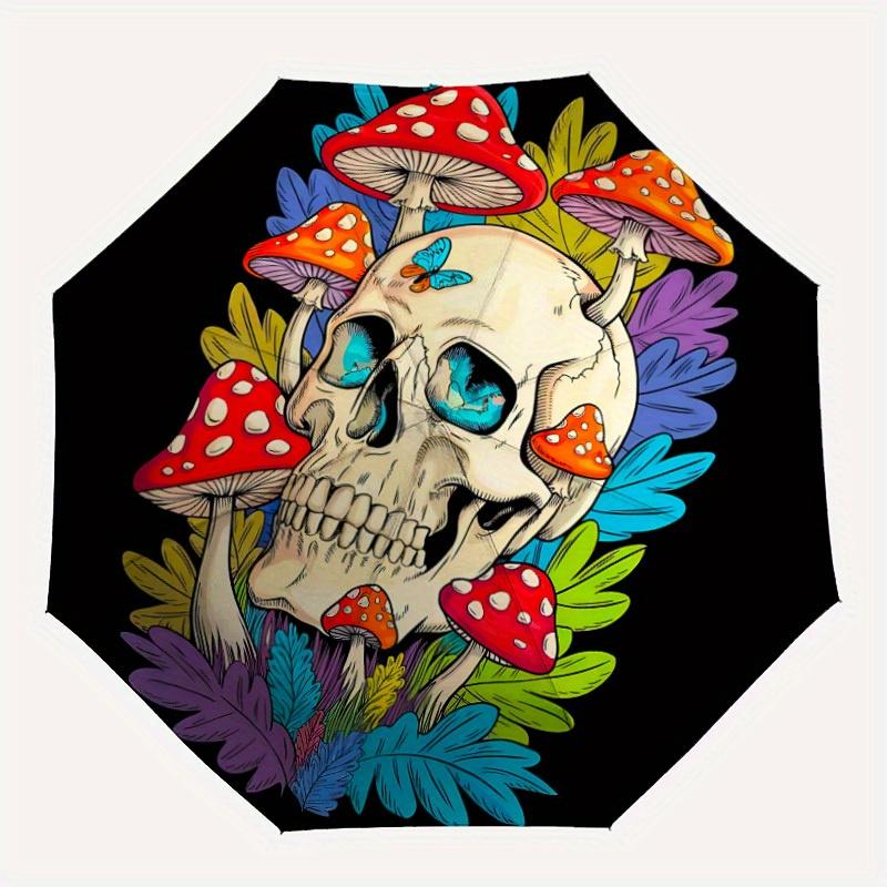 

1pc Mushroom Skull Automatic Open/close Umbrella, 8-Rib sturdy structure, Portable Travel Umbrella, Parties, Everyday Use, Outdoor Accessory