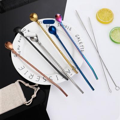 Long Twisted Straw Spoon Portable Stainless Steel Tea Scoop Bent Filter Colored Drinking Cocktail Coffee Stirring Spoons