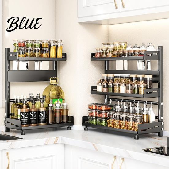 Portaspezie Robusto Rastrelliera da Cucina in Acciaio al Carbonio 2/3 Livelli Organizer da Banco per Condimenti Organizzatore Portabottiglie Multi-Livello per Spezie
