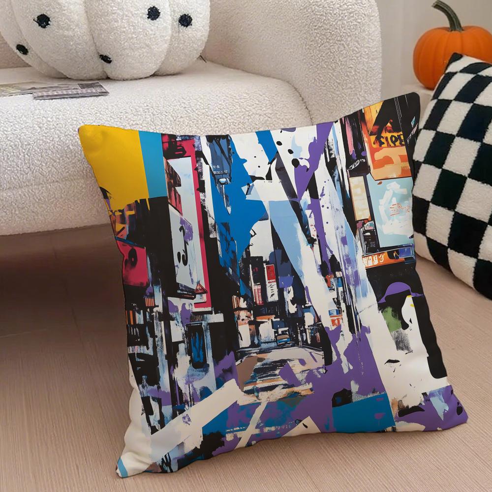 Street Fashion Graffiti Art Patterns Cushion Cover Linen Pillow Case Soft Breathable Protective Couch Room Decoration
