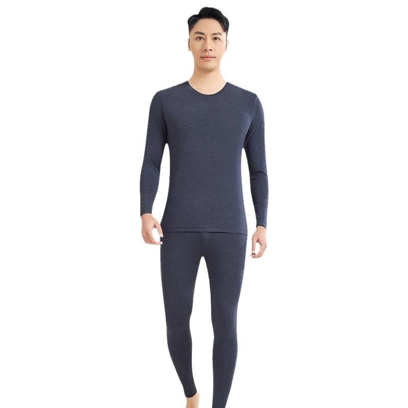 Męski Młodzieżowy Zestaw Bielizny Termicznej z Lyocellu z Okrągłym Dekoltem, Bez Podszewki, Cienki, Jesień/Zima