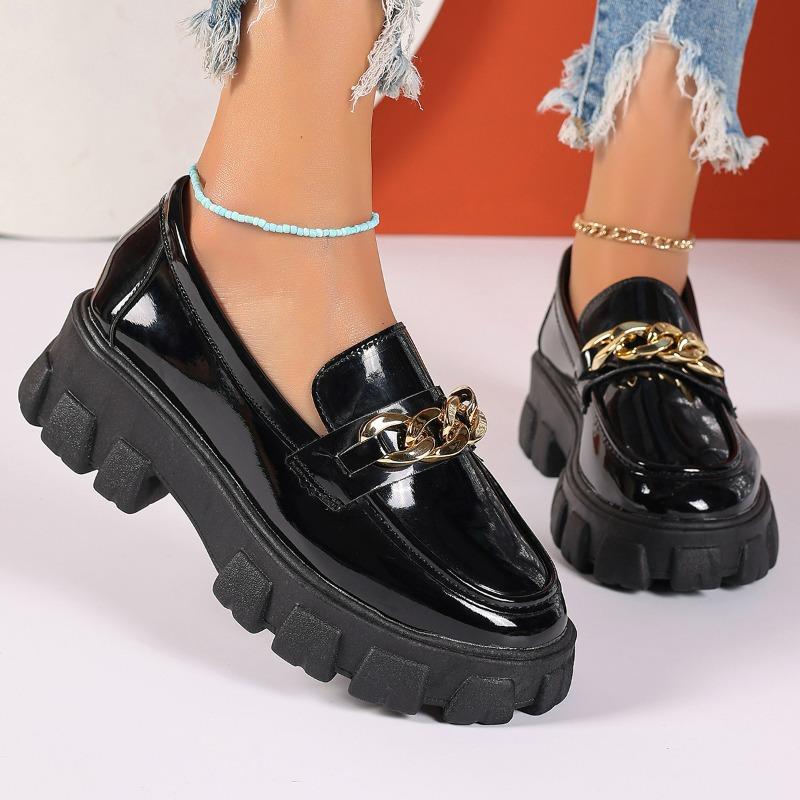 New winter retro metal buckle one pedal thick-soled thick heel versatile small leather shoes women