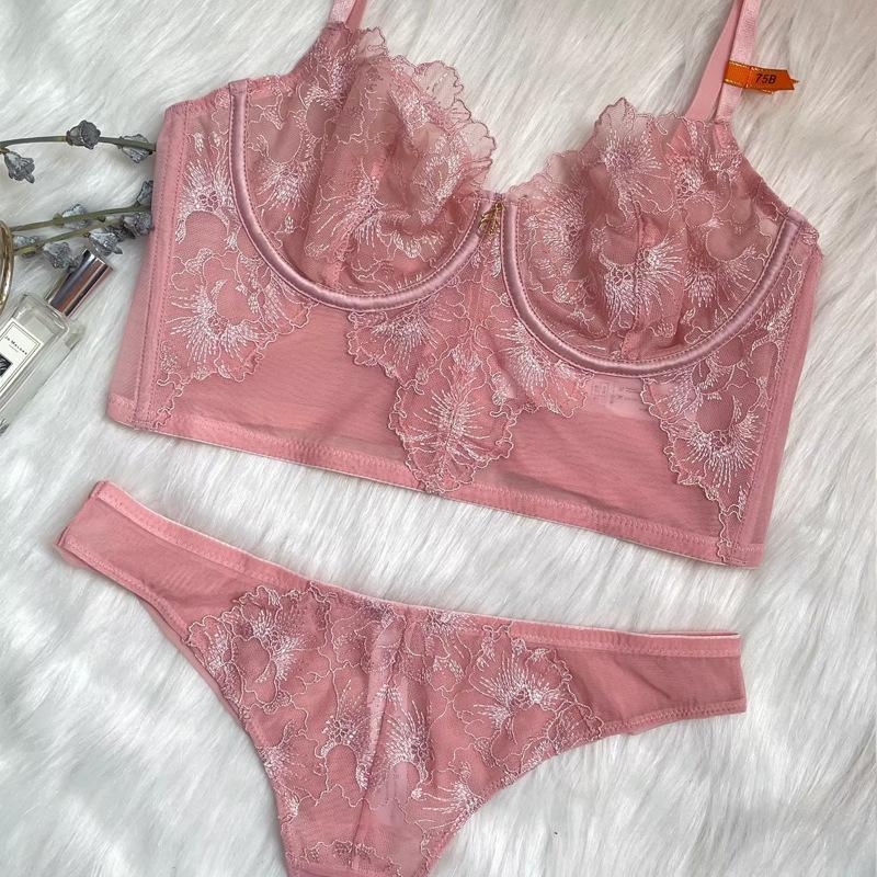 

Оптовая продажа Сексуальное кружевное нижнее белье Ультратонкий вышитый бюстгальтер без косточек Большой бюст Маленькое нижнее белье Бюстгальтер 85D