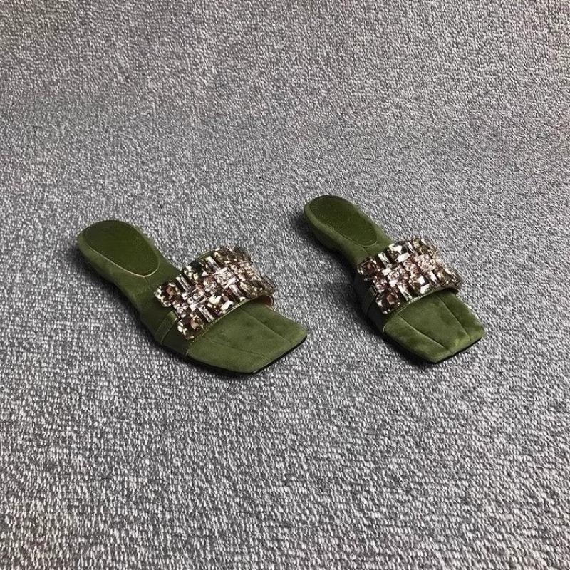 Kamínkové pantofle Léto Nové Čtvercová špička Otevřená špička Kamínková přezka Měkká podrážka Protiskluzové Odolné proti opotřebení Baleríny