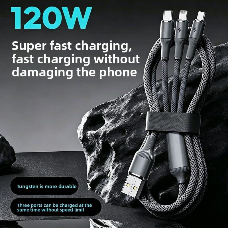 120W 3 in 1 USB Fast Charging Cable Micro USB Type C Charging Cables for 14 13 12 Huawei Charger Cord 1.2M