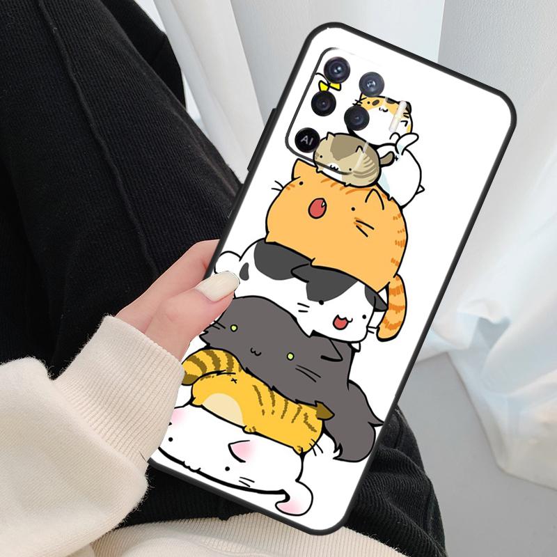 Cute Cartoon Cats Collage Case For Oppo A17 A57 A77 A40 A78 A54 A74 A94 A76 A16 A96 A18 A60 A80 A38 A58 A98 A15 A5 Pro