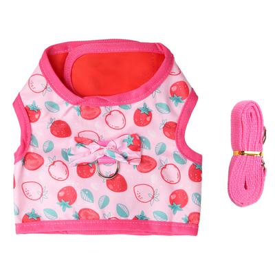 Vestito con Pettorina per Coniglio Rosa Cartone Animato Stampa Fragola Tintura Morbido Traspirante Vestiti Guinzaglio per Coniglio