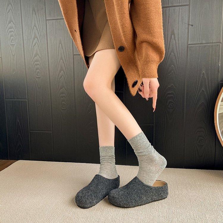 

Мао Мао~ 3 см обувь бокен женская на толстой подошве полушлепанцы осень и зима новые тапочки Мао Мао женские носят педальную сумку голову тапочки 40 темно-серого