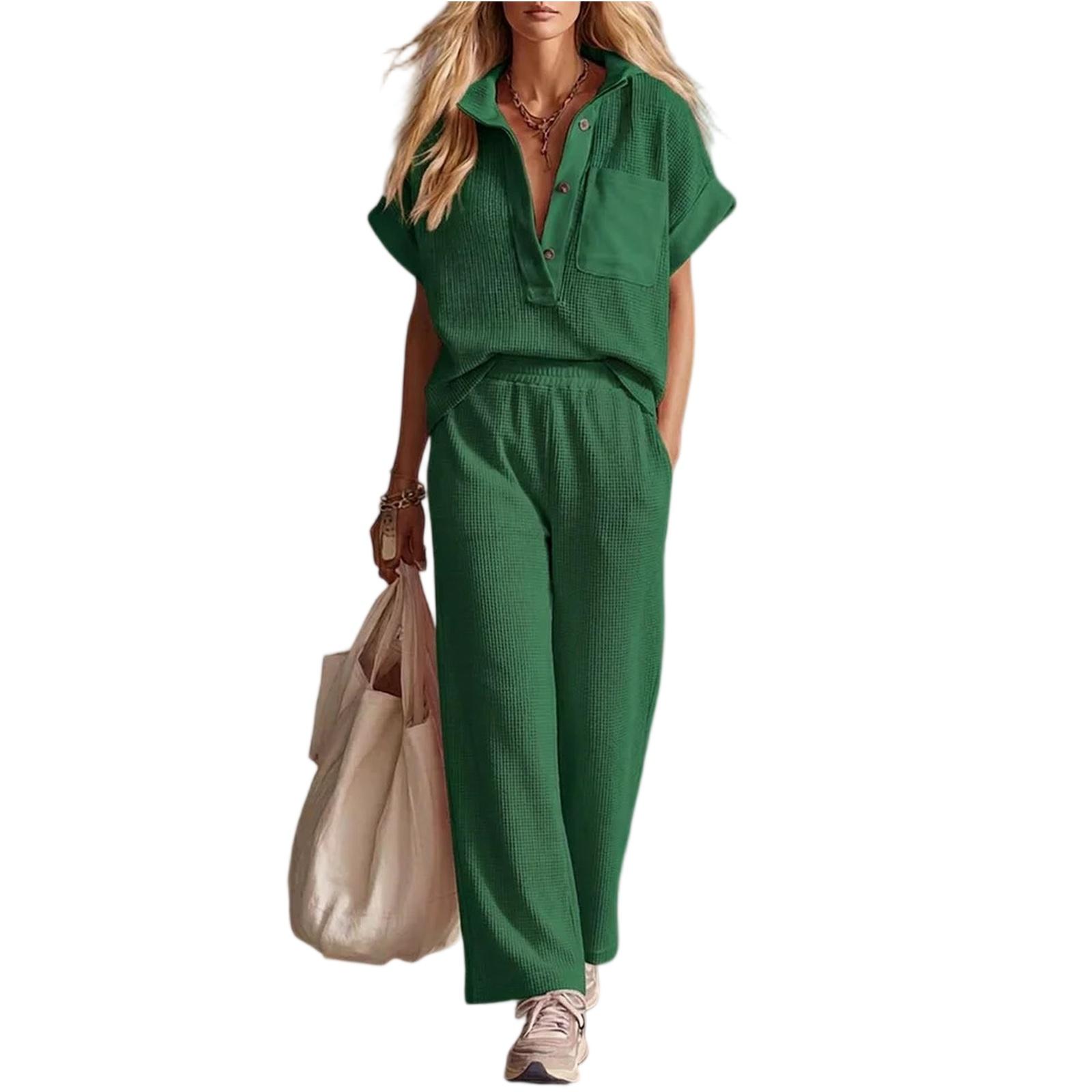 

Short Sleeved Fashionable Casual Pants Two-piece Set L зелёный
