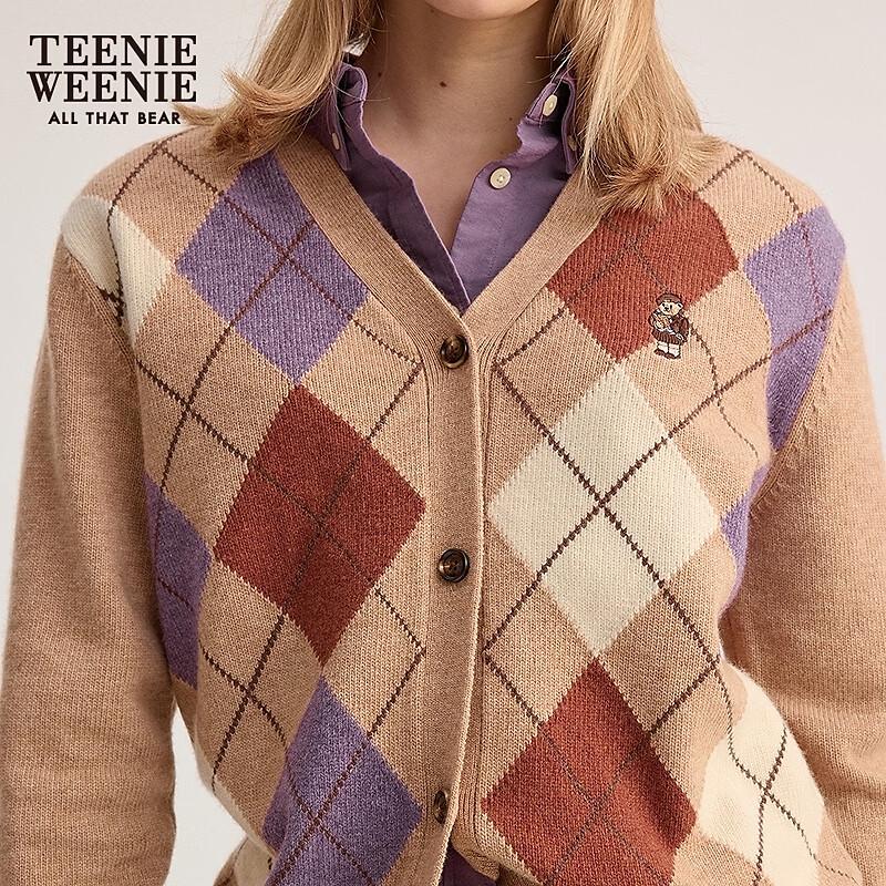 Teenie Weenie Women's Retro Argyle V-Neck Knit Cardigan