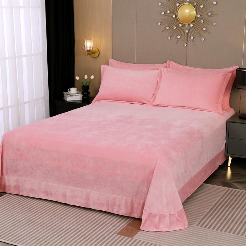 Solid Color Milk Velvet Bed Sheet Winter Warm Thick Flannel Flat Bedsheet Sets Double Size Soft Plush Bedspread No Pillowcases