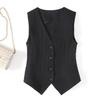 Fashion Summer Sleeveless Women Vest Thin Slim Fit V-neck Short Suit Tank Tops Loose Office Solid Color Irregular Shirts Elegant Waistcoat Short Coats