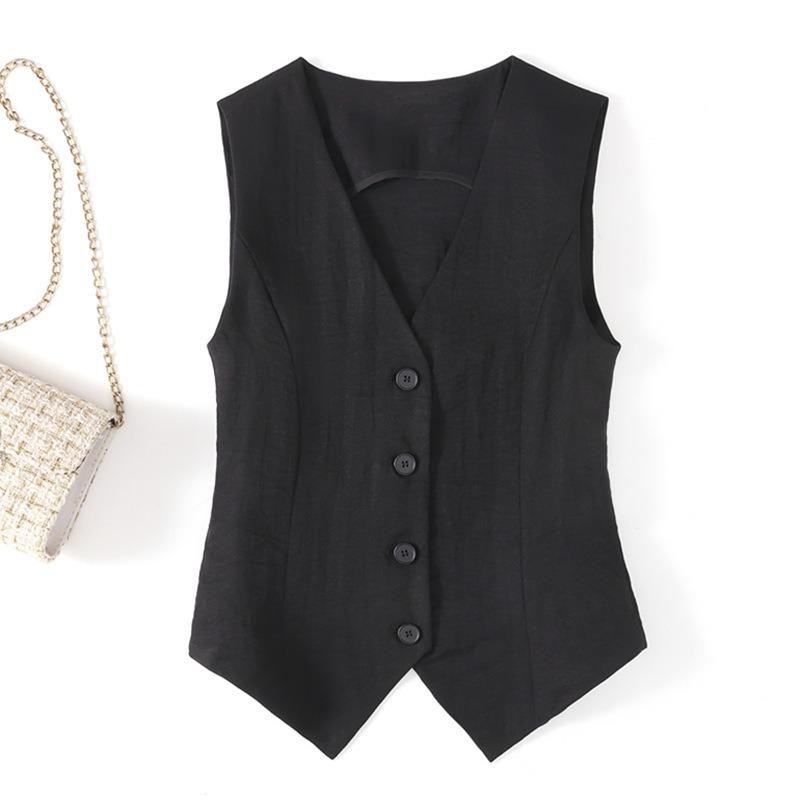 Fashion Summer Sleeveless Women Vest Thin Slim Fit V-neck Short Suit Tank Tops Loose Office Solid Color Irregular Shirts Elegant Waistcoat Short Coats