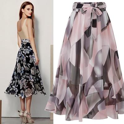 Letnia Jesienna Damska Spódnica w Kwiaty Moda Spódnica do Kolan z Nadrukiem Miękka Chłodna Elegancka Spódnica Midi