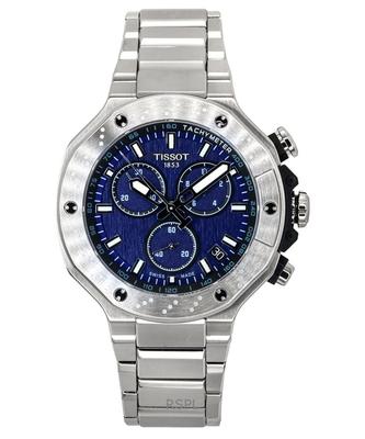 Montre chronographe T-Race pour homme, acier inoxydable, cadran bleu, quartz, T141.417.11.041.00, 100 m