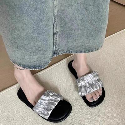 Summer New Style Fashionable Elegant Casual Women's Shoes Solid Color Round Toe Lightweight Flat Heel Open Toe Slippers