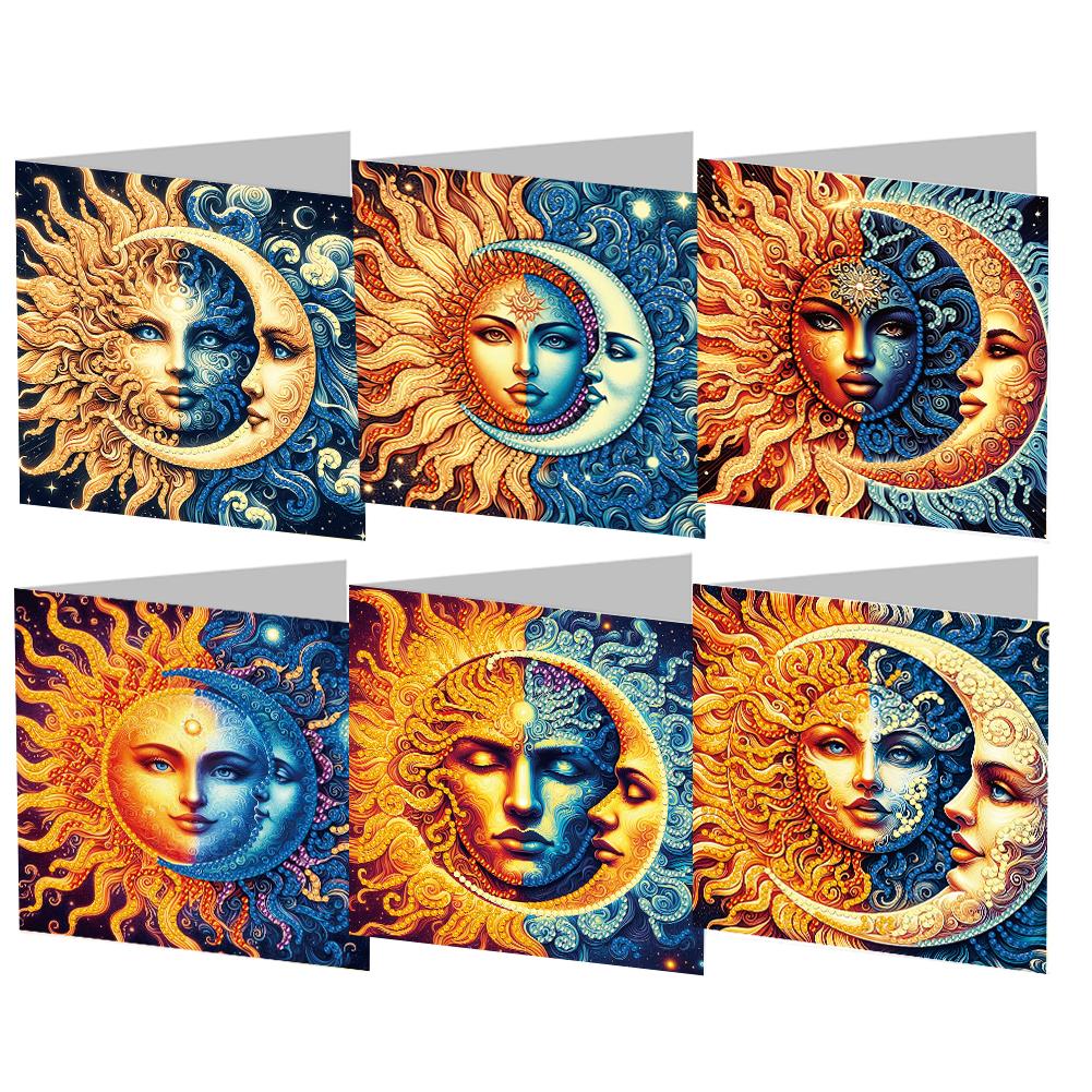 6Pcs Colorful Pattern DIY Diamond Painting Greeting Card with Envelope Diamond Birthday Blessing Card for Friend Family Lover