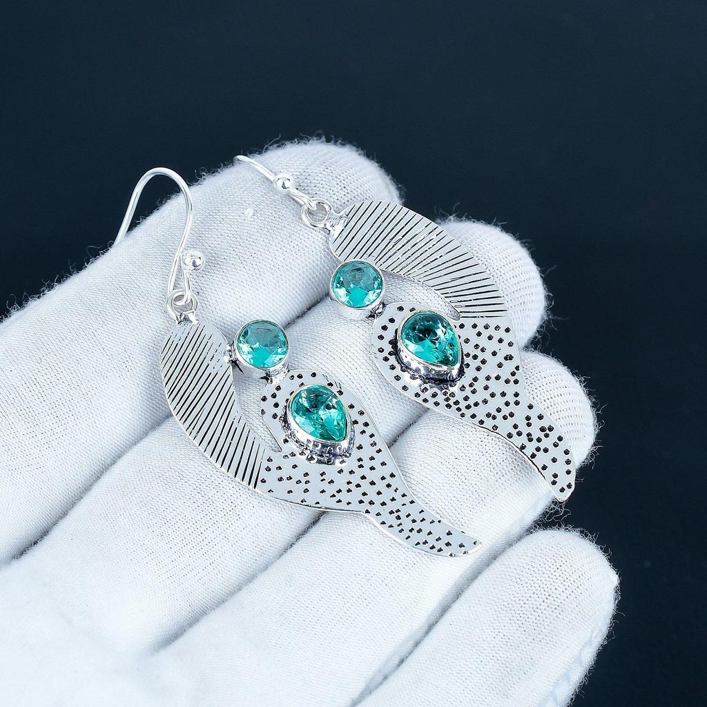 Beautiful Green Apatite Gemstone Earrings, 925 Sterling Silver Earring, Handmade Boho Silver Jewelry Dangle Earrings, Birthday Gift