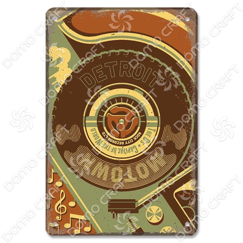 Retro Plakat Muzyczny Metalowe Tabliczki Blaszane Płyta Winylowa Fonograf Metalowa Plakietka Dekoracja Ścienna Vintage do Kawiarni Baru Pubu Salonu Domu