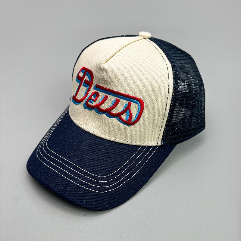 Frühling und Sommer Amerikanischer Retro-Druck Deus Buchstaben Baseballkappe Herren und Damen Street Trucker-Mütze Atmungsaktiv Sonnenschutz Outdoor
