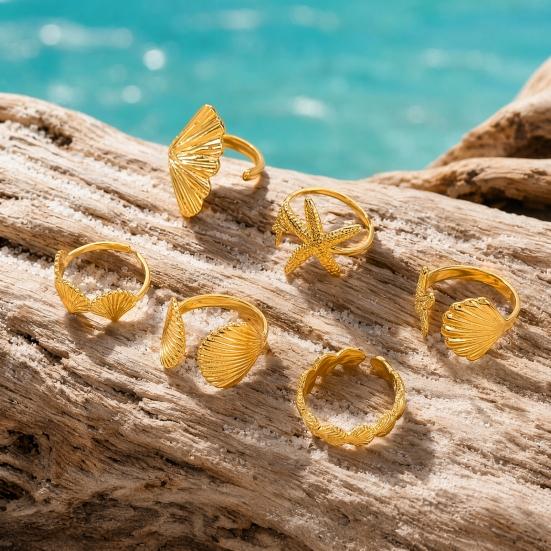 6Pcs/Set Starfish Ocean Rings Set, Stackable Marine Style Rings, Comfortable Wear Summer Beach Jewelry Gift