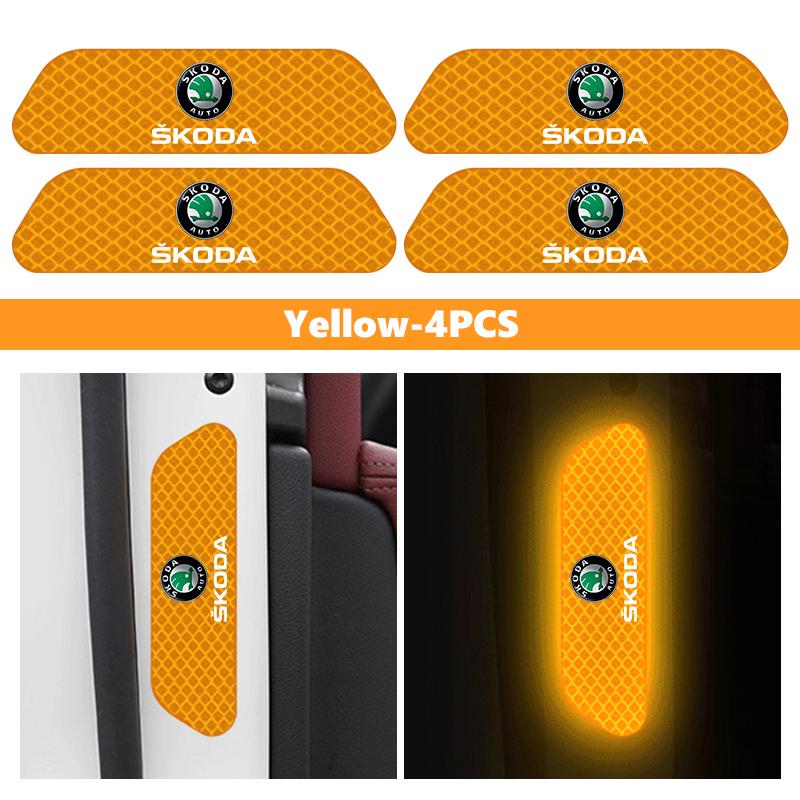 HGWE4 Car Wheel Eyebrow Stickers Reflective Protective Stickers Night Anti-collision Strip For Skoda S Kodiaq Octavia 2 3 Yeti Karoq