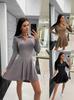 Women's Autumn Solid Color Waist-Hugging Long-Sleeve Collar Short Dress
