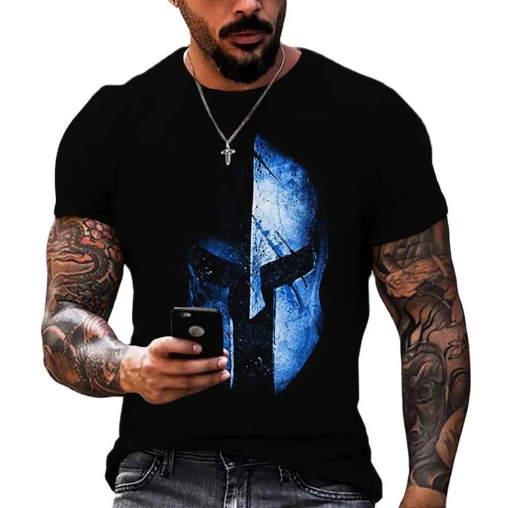 Spartan Knight Vintage Men Short Sleeve Tshirt 3d Printing Graphic Daily Street Summer Oversized Tops Male T Shirts